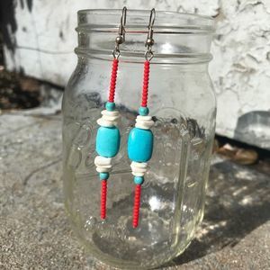 Handmade Native American Beaded Drop Dangle Earrings
